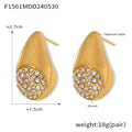 Gold Steel Teardrop Stud Earrings Pave Zircon Cluster view 6