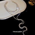Silver Multi Layer Rhinestone Choker Long Drop Tassel view 4