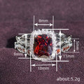 Deep Red Rectangular Halo Two-Ring Set In Silver Tone view 4