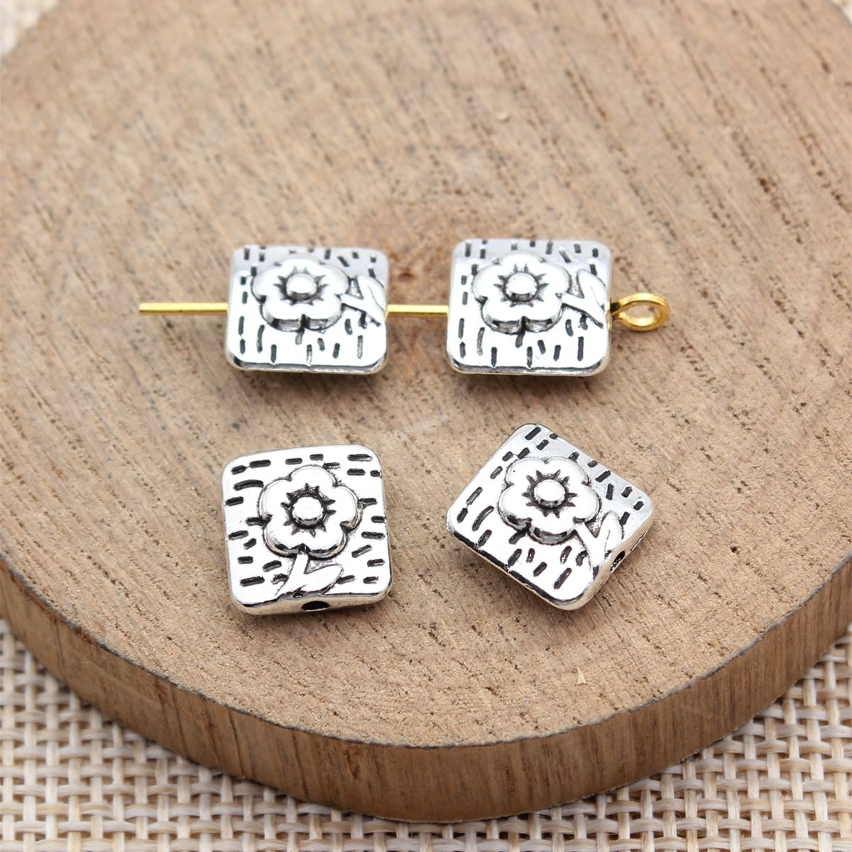10x9.8x4.6mm 1.3g Multicolor Zinc Alloy Flower Square Loose Metal Beads for Bracelet Necklace DIY Making
