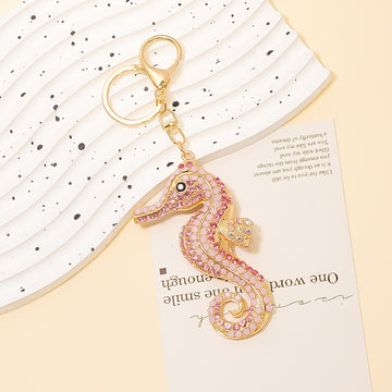 Rhinestone Seahorse Keychains with Gold Tone Rings in Four Styles