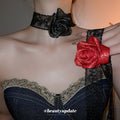 Black Lace Rose Choker Necklaces in Red and Black with Detailed Finish view 1