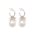 Silver Crystal and Pearl Huggie Earrings with Floral Accents view 5