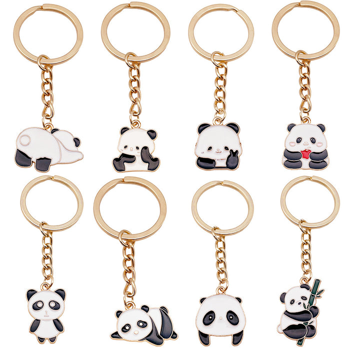 Cartoon Panda Enamel Chain Keychains in 8 Playful Poses