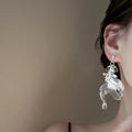 Textured Leaf Drop Earrings In Gold And Silver With Decorative Details view 2
