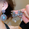 Purple and Blue Crystal Floral Drop Earrings with Teardrops view 2