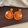 Nine Color Woven Hat Flower Statement Stud Earrings view 8