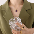 Natural Stone Square Bezel Pendant Necklace Gold Or Steel view 4