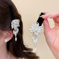 Pearl Flower Velvet and Crystal Flower Hair Clips Two Styles view 3
