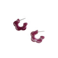 Purple Marbled Resin C-Shape Open Hoop Stud Earrings view 5