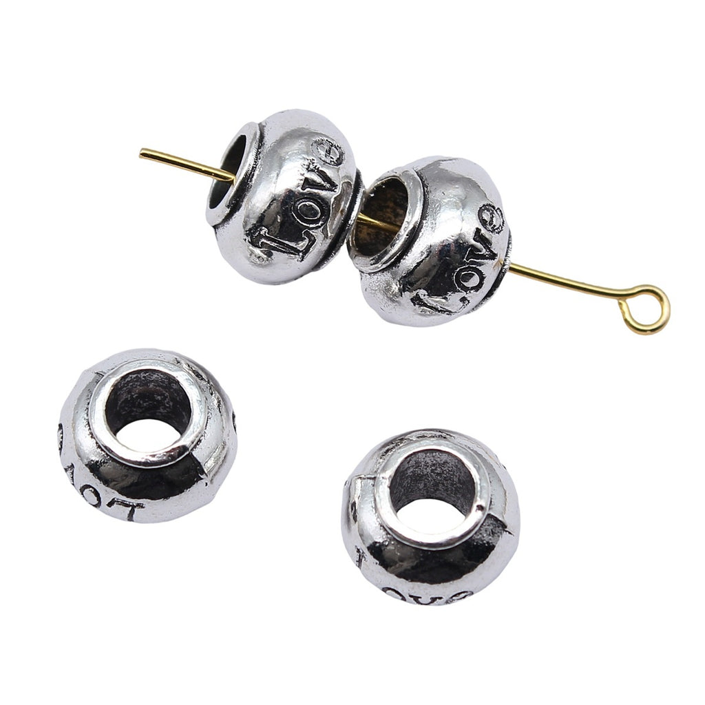 12x12x9mm 2.8g Antique Silver Zinc Alloy LOVE Large Hole Beads for DIY Bracelet Jewelry Making