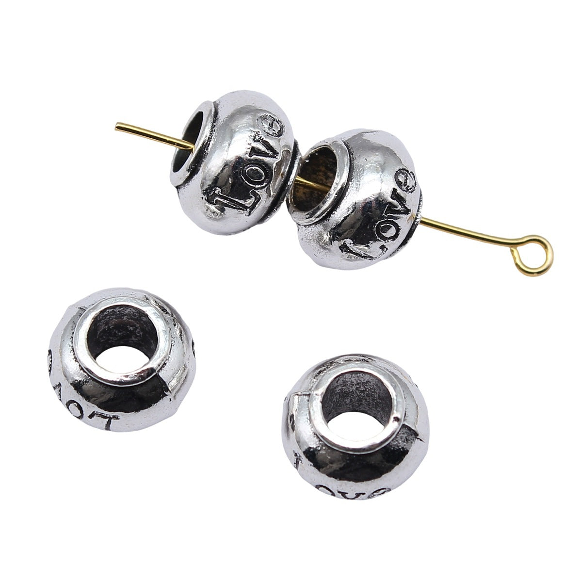 12x12x9mm 2.8g Antique Silver Zinc Alloy LOVE Large Hole Beads for DIY Bracelet Jewelry Making