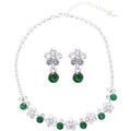 Silver Pink Zircon Flower Necklace Earring Jewelry Set view 5