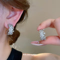 Crystal Crescent Stud Earrings in Gold Tone and Silver Tone view 3