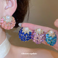 Crystal Cluster and Pearl Stud Earrings in Four Colors view 2