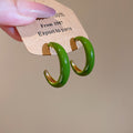 Glossy Green Curved Hoop Stud Earrings with Rounded Profile view 6