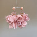 Layered Fabric Petal Statement Earrings In Three Colors view 6
