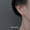 Gold Mini Wine Red Enamel Bow Stud Earrings Blue Accent view 2