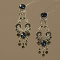 Blue Stone Antique Silver Tone Chandelier Stud Earrings view 6