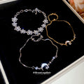 Silver Tone Openwork Flower Rhinestone Link Bracelet view 4
