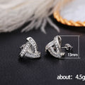 Silver Tone Layered Triangle Stud Earrings With Clear Stones view 5