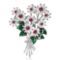 Rhinestone Chrysanthemum Bouquet Brooch With Green Enamel Leaves view 2