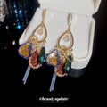Multicolor Teardrop Charm Earrings on Gold Tone Hooks view 3