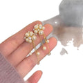 Pearl Flower Gold Chain Tassel Earrings With Long Drops view 5