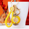Round Jeweled Fortune Plaque Keychains with Braided and Bare Loops view 3