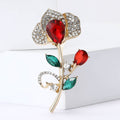 Rhinestone Rose Teardrop Crystal Stem Flower Brooch Pin view 4