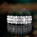 Silver Three Row Round CZ Band Finger Ring Sizes 6-10 view 2