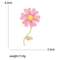 Enamel Daisy Flower Stem Brooch for Jackets Scarves and Coats view 5