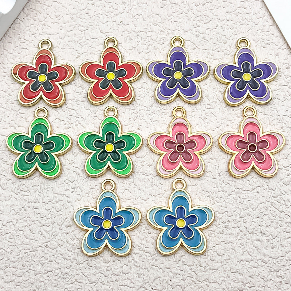 Zinc Alloy Enamel Flower Charm Pendant for DIY Keychain Bracelet Necklace Jewelry