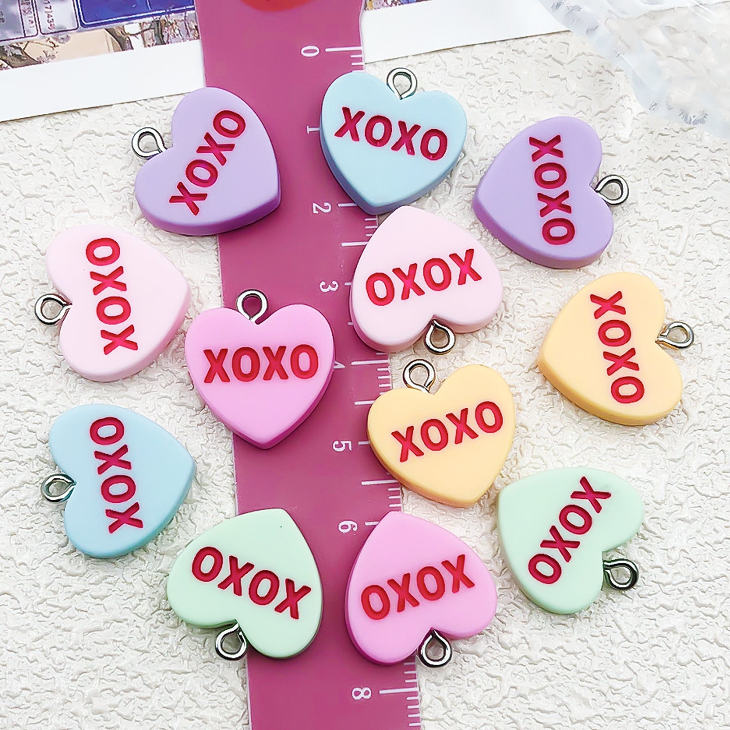 Resin Peach Heart XOXO Letter Charm Pendant for DIY Valentine Earrings Necklace
