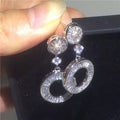 Crystal Open Circle Drop Stud Earrings With Clear Stone Accents view 3