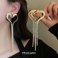 Gold Tone Open Heart Chain Tassel Earrings in Two Sizes view 3