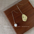 Asymmetric Gold-Tone Hook Earrings Pearl and Matte Drop view 2