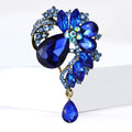 Crystal Floral Teardrop Brooch with Dangle Accent Decorative Metal Pin view 3
