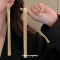 Long Metallic Fringe Earrings in Gold and Silver Tones view 3