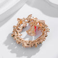 Red Gold Tone Christmas Wreath Wreath Crystal Metal Brooch Pin view 3