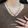 Brown Round Bead Stretch Ring Large Center Stone Accents view 4