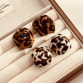 Brown and White Animal Print Dimensional Rose Stud Earrings view 1