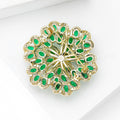 Pearl Center Flower Brooch With Colored Rhinestones Gold Tone view 4