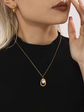 Gold Open Oval Frame Pearl Pendant Necklace Paperclip Chain view 6