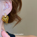 Leopard Resin Heart Gold Tone Textured Drop Earrings view 3