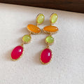 Multicolor Oval Resin Cabochon Long Dangle Earrings view 7