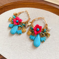 Colorful Beaded Floral Hoop Earrings in Two Palettes view 7