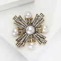 Pearl And Crystal Cross Brooch Decorative Lapel Pin view 2
