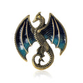 Antique Gold Dragon Brooch Enamel Wings Green Blue view 2