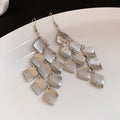 Matte Diamond Tile Chandelier Earrings in Silver and Gold Tones view 6